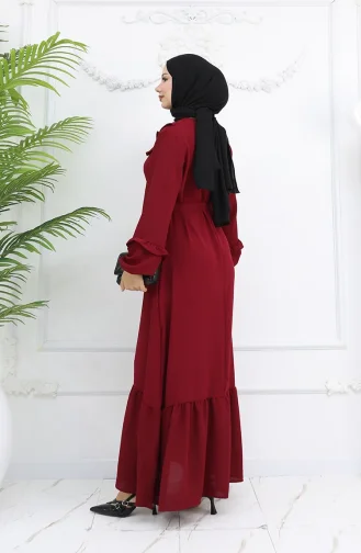 Robe à Volants En Tissu Aerobin 0023-05 Rouge Bordeaux 0023-05