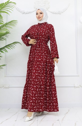 Weinrot Hijab Kleider 0025-03