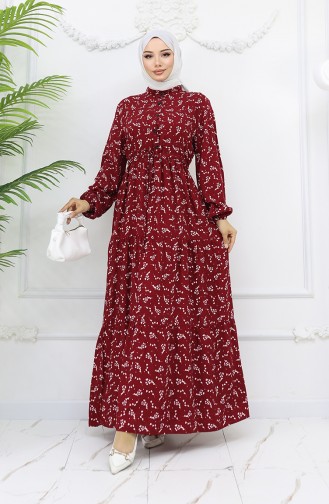 Weinrot Hijab Kleider 0025-03