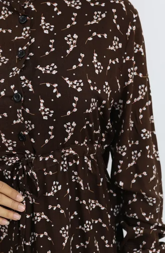 Halfgeknoopte Jurk Met Bloemenmotief 0025-04 Bruin 0025-04