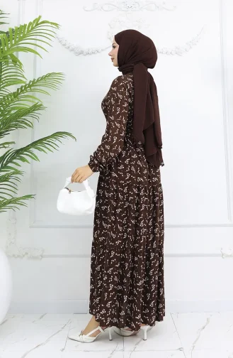 Halfgeknoopte Jurk Met Bloemenmotief 0025-04 Bruin 0025-04