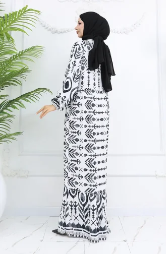 Halbgeknöpftes Viskose Kleid Mit Muster 0026-04 Schwarz Und Weiss 0026-04