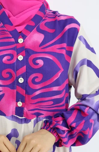 Robe à Motifs En Viscose à Demi-bouton 0028-03 Violet Beige 0028-03