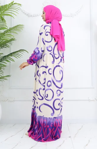 Robe à Motifs En Viscose à Demi-bouton 0028-03 Violet Beige 0028-03