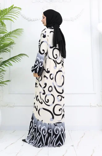 Robe à Motifs En Viscose à Demi-bouton 0028-04 Noir Beige 0028-04