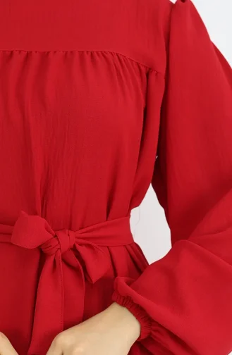 Krep Kumaş Kolu Lastikli Elbise 0029-01 Kırmızı