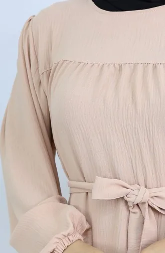 Crepe Fabric Elastic Sleeve Dress 0029-03 Beige 0029-03