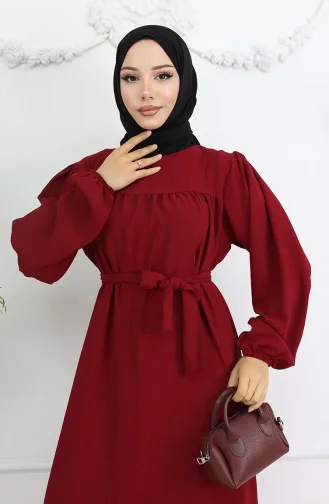 Jurk Met Elastische Mouwen En Crêpestof 0029-08 Bordeauxrood 0029-08