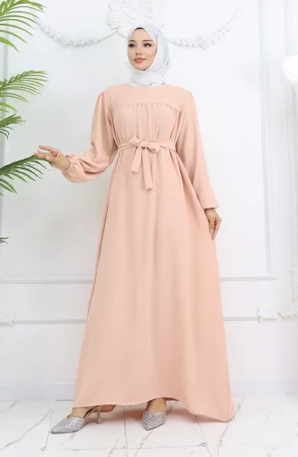 Jurk Met Elastische Mouwen En Crêpestof 0029-10 Zalm 0029-10