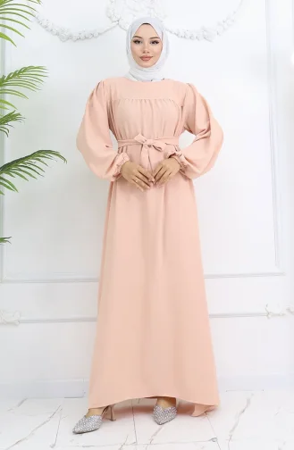 Jurk Met Elastische Mouwen En Crêpestof 0029-10 Zalm 0029-10