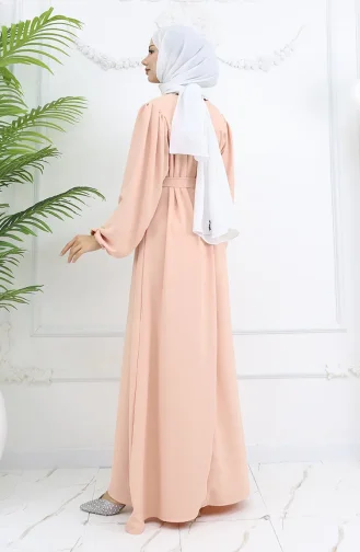 Jurk Met Elastische Mouwen En Crêpestof 0029-10 Zalm 0029-10