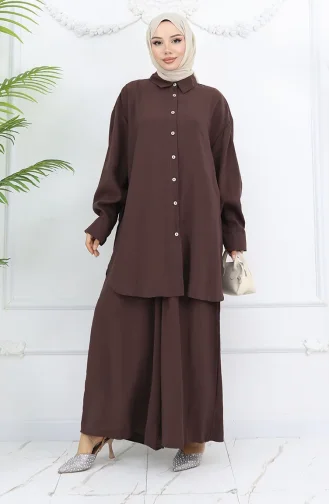 Tunik Pantolon İkili Takım 4065-04 Kahverengi