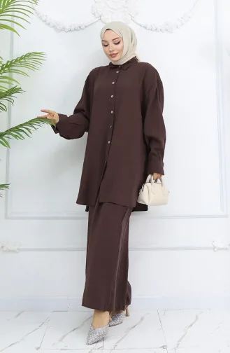 Tunik Pantolon İkili Takım 4065-04 Kahverengi