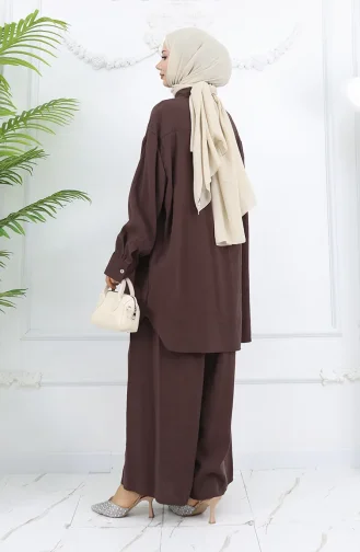 Tunik Pantolon İkili Takım 4065-04 Kahverengi