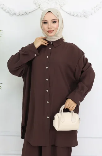Tunik Pantolon İkili Takım 4065-04 Kahverengi
