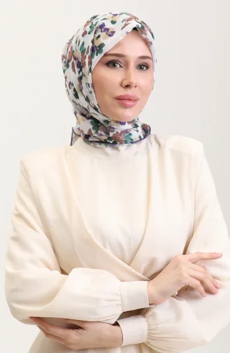 Desenli Pamuk Eşarp 2073-01 Yeşil Mor