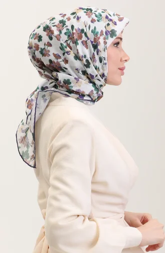 Desenli Pamuk Eşarp 2073-01 Yeşil Mor