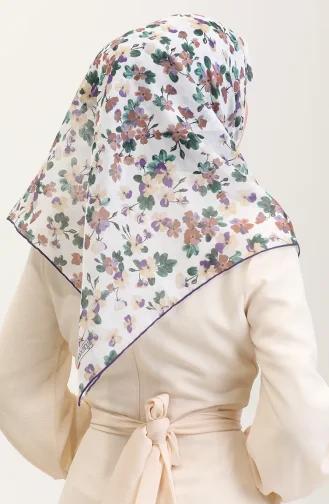 Desenli Pamuk Eşarp 2073-01 Yeşil Mor