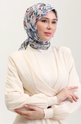 Desenli Pamuk Eşarp 2073-02 Mavi Haki