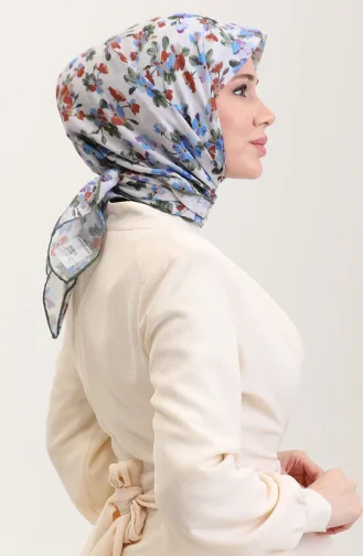 Desenli Pamuk Eşarp 2073-02 Mavi Haki