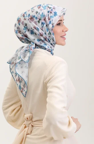 Gemusterter Baumwollschal 2073-03 Altrosa Denimblau 2073-03