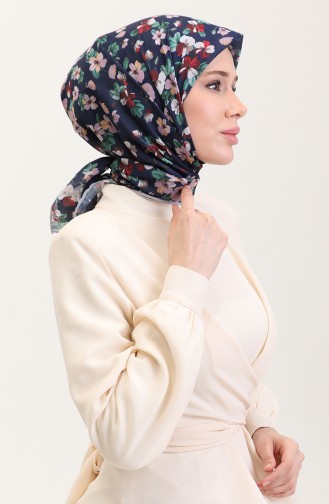 Desenli Pamuk Eşarp 2073-04 Lacivert Bordo