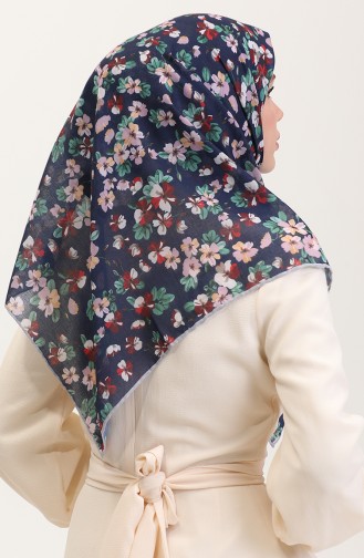 Desenli Pamuk Eşarp 2073-04 Lacivert Bordo