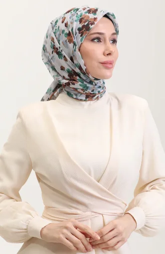 Desenli Pamuk Eşarp 2073-07 Yeşil Kahverengi