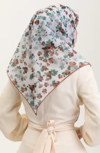 Desenli Pamuk Eşarp 2073-07 Yeşil Kahverengi