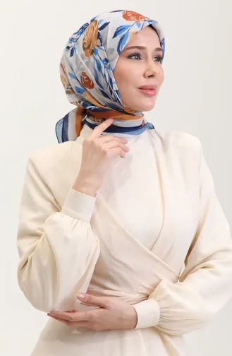 Gestreepte Katoenen Sjaal 2074-01 Marineblauw Mosterdgeel 2074-01