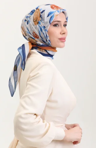 Gestreepte Katoenen Sjaal 2074-01 Marineblauw Mosterdgeel 2074-01