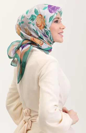 Desenli Pamuk Eşarp 2074-02 Yeşil Mor