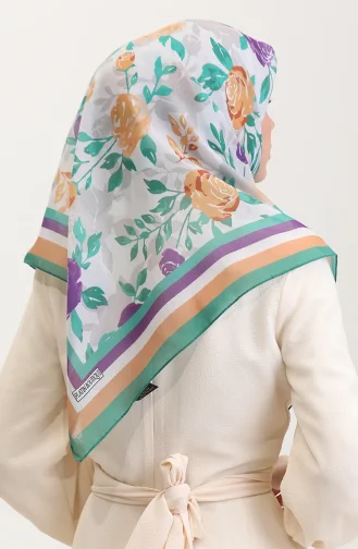 Desenli Pamuk Eşarp 2074-02 Yeşil Mor