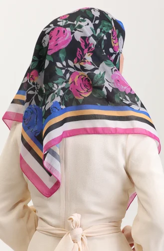 Gestreepte Katoenen Sjaal 2074-03 Fuchsia Saks 2074-03