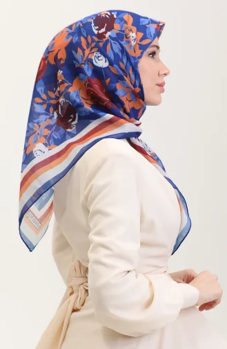 Desenli Pamuk Eşarp 2074-06 Saks Turuncu