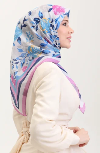 Gestreepte Katoenen Sjaal 2074-07 Roze Blauw 2074-07