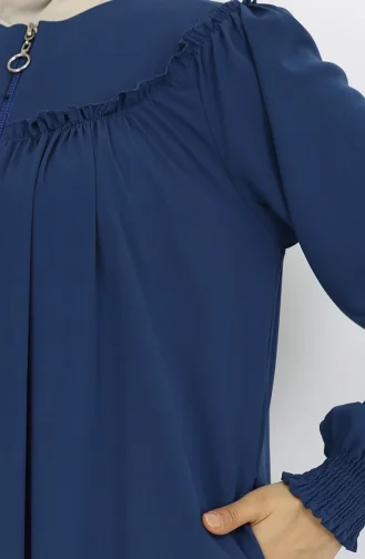 Front Drawstring Zippered Abaya 6182-01 Indigo 6182-01
