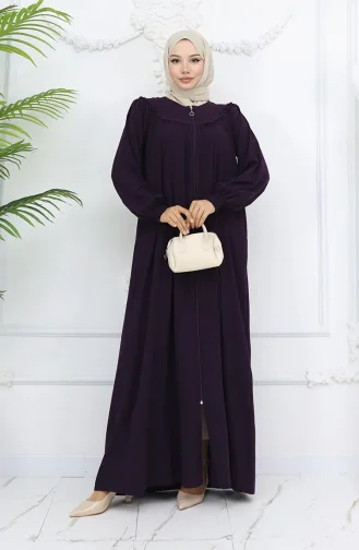 عباية بسحاب ورباط أمامي 6182-02 لون أرجواني 6182-02