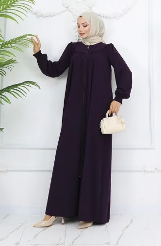 عباية بسحاب ورباط أمامي 6182-02 لون أرجواني 6182-02