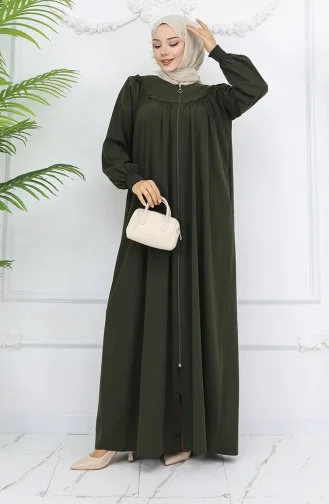 Önü Büzgülü Fermuarlı Ferace 6182-05 Haki