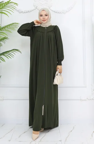 Önü Büzgülü Fermuarlı Ferace 6182-05 Haki