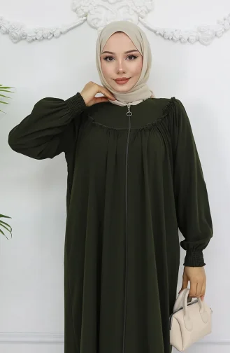 Önü Büzgülü Fermuarlı Ferace 6182-05 Haki