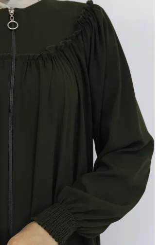 Önü Büzgülü Fermuarlı Ferace 6182-05 Haki