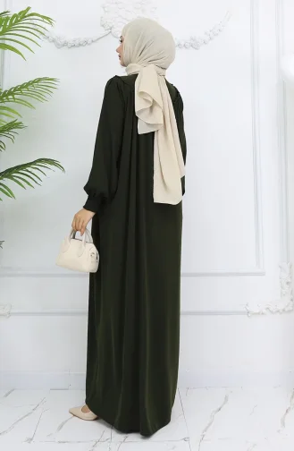 Önü Büzgülü Fermuarlı Ferace 6182-05 Haki