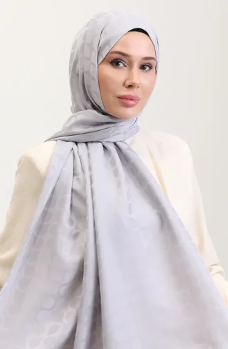 Bloom Desen Jakar Şal 90183-12 Gümüş Gri