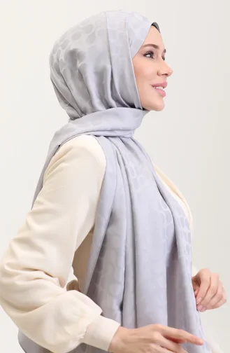 Bloom Desen Jakar Şal 90183-12 Gümüş Gri