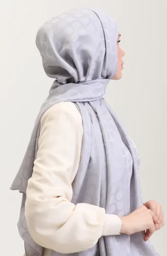 Bloom Desen Jakar Şal 90183-12 Gümüş Gri