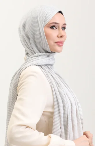 Çizgi Desenli Keten Şal 70286-02 Gri