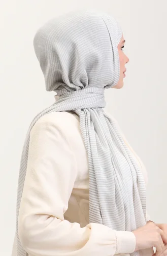 Çizgi Desenli Keten Şal 70286-02 Gri