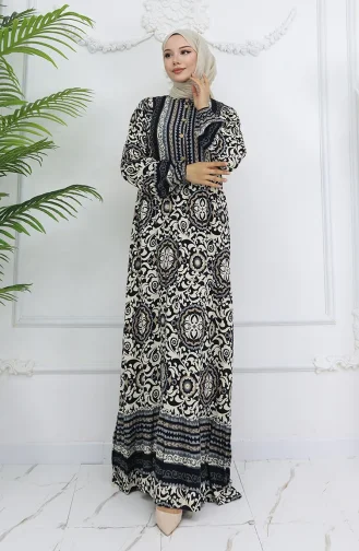 Viskon Kumaş Düğmeli Elbise 2005-01 Siyah